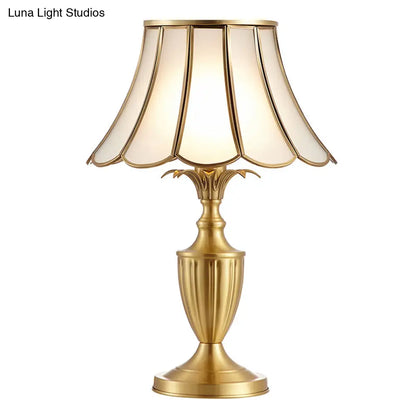 Colonial Style Brass Scalloped Nightstand Lamp with Opaque Glass - Ideal for Single Bedroom Nightstands