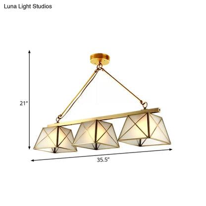 DecorBites™ Colonial Style Opal Glass Pendant Light with Tapered Island Design - 3 Bulbs, Brass Finish