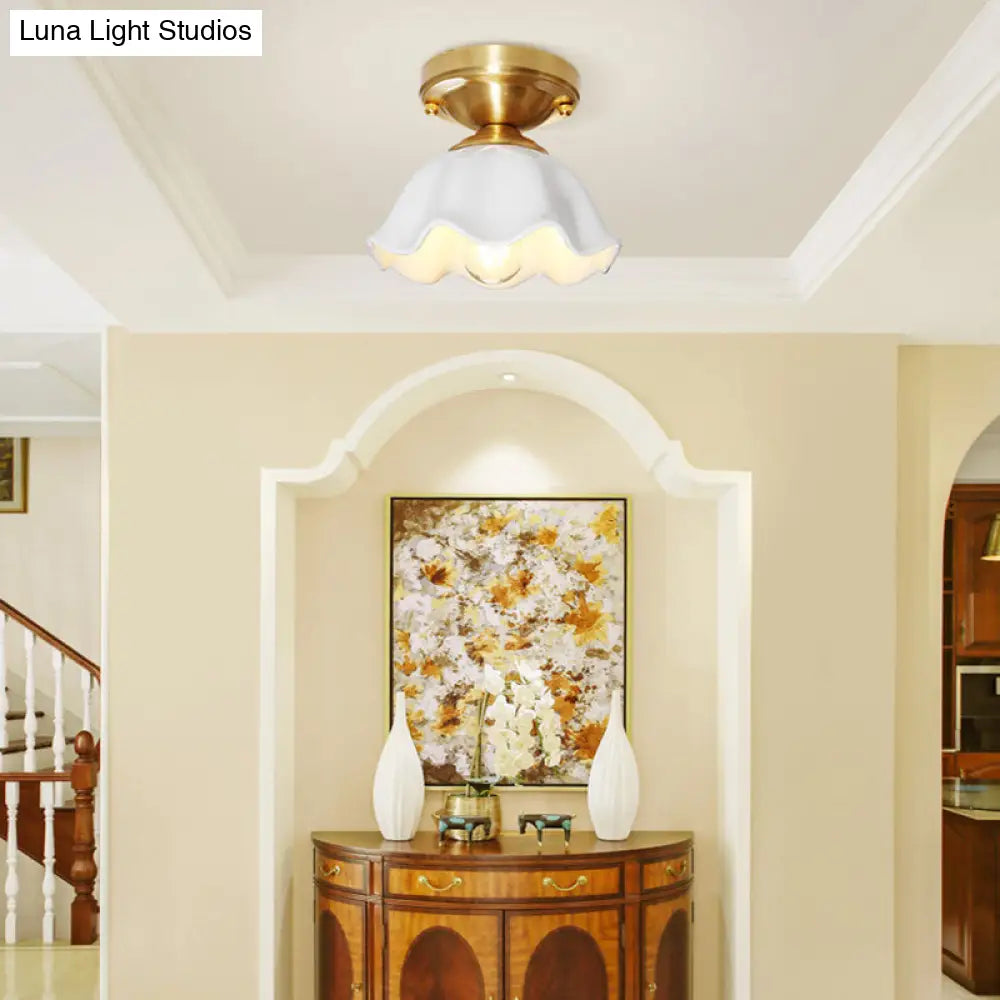 DecorBites™ DecorBites™ Colonial Style White Glass Ceiling Lamp with Scalloped Fixture for Living Room