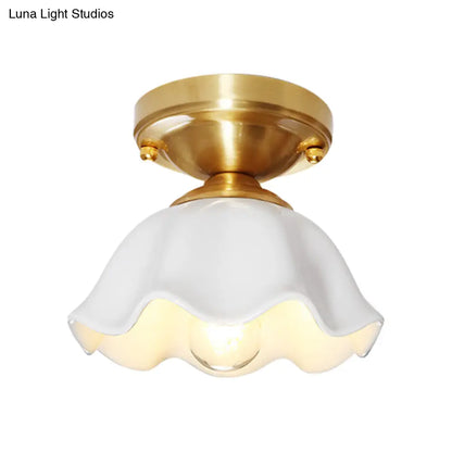 DecorBites™ DecorBites™ Colonial Style White Glass Ceiling Lamp with Scalloped Fixture for Living Room