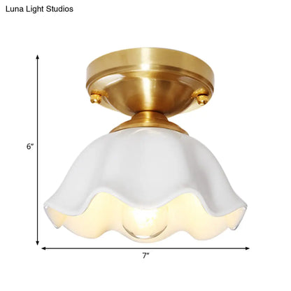 DecorBites™ DecorBites™ Colonial Style White Glass Ceiling Lamp with Scalloped Fixture for Living Room