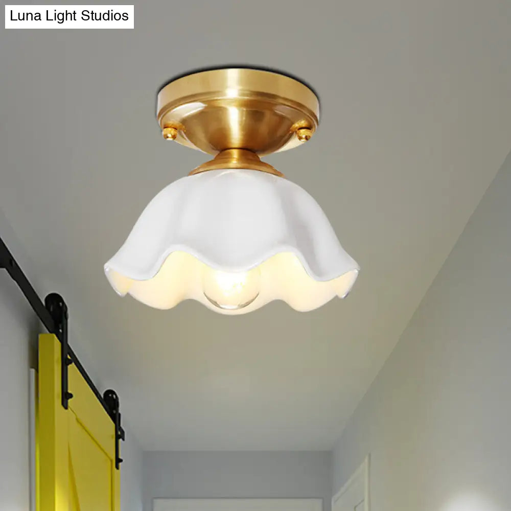 DecorBites™ DecorBites™ Colonial Style White Glass Ceiling Lamp with Scalloped Fixture for Living Room
