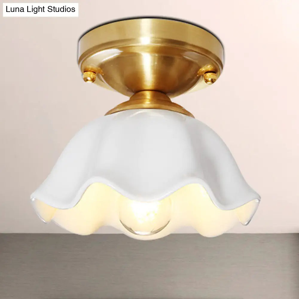 DecorBites™ DecorBites™ Colonial Style White Glass Ceiling Lamp with Scalloped Fixture for Living Room