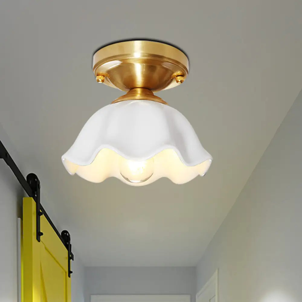 DecorBites™ DecorBites™ Colonial Style White Glass Ceiling Lamp with Scalloped Fixture for Living Room