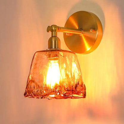 Colonial Wall Sconce in Tan Glass with Gold Saucer/Funnel Design - Bedroom Lighting Fixture