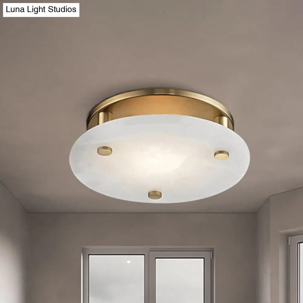 DecorBites™ DecorBites™ Colonial White Glass Ceiling Light Fixture with Gold Circle Accent - 3-Light Semi Flush Mount for Living Room