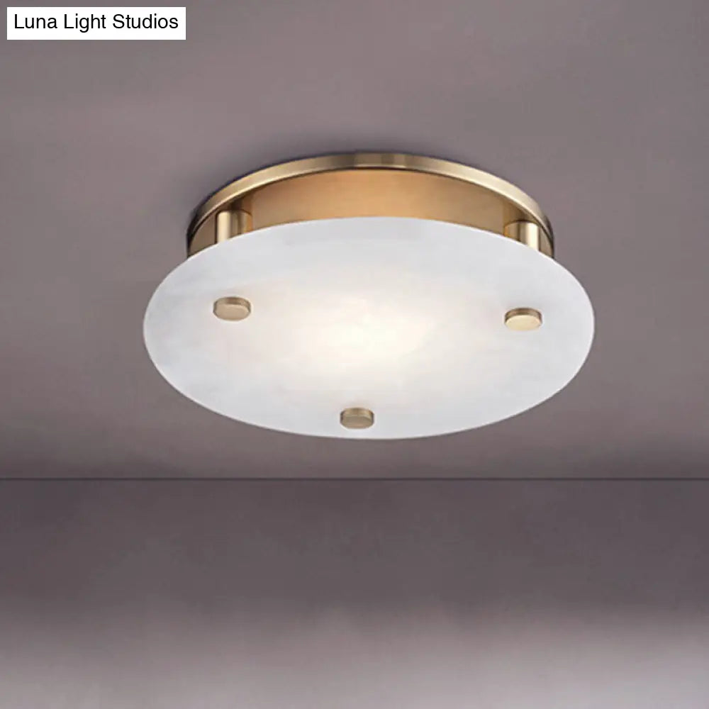 DecorBites™ DecorBites™ Colonial White Glass Ceiling Light Fixture with Gold Circle Accent - 3-Light Semi Flush Mount for Living Room