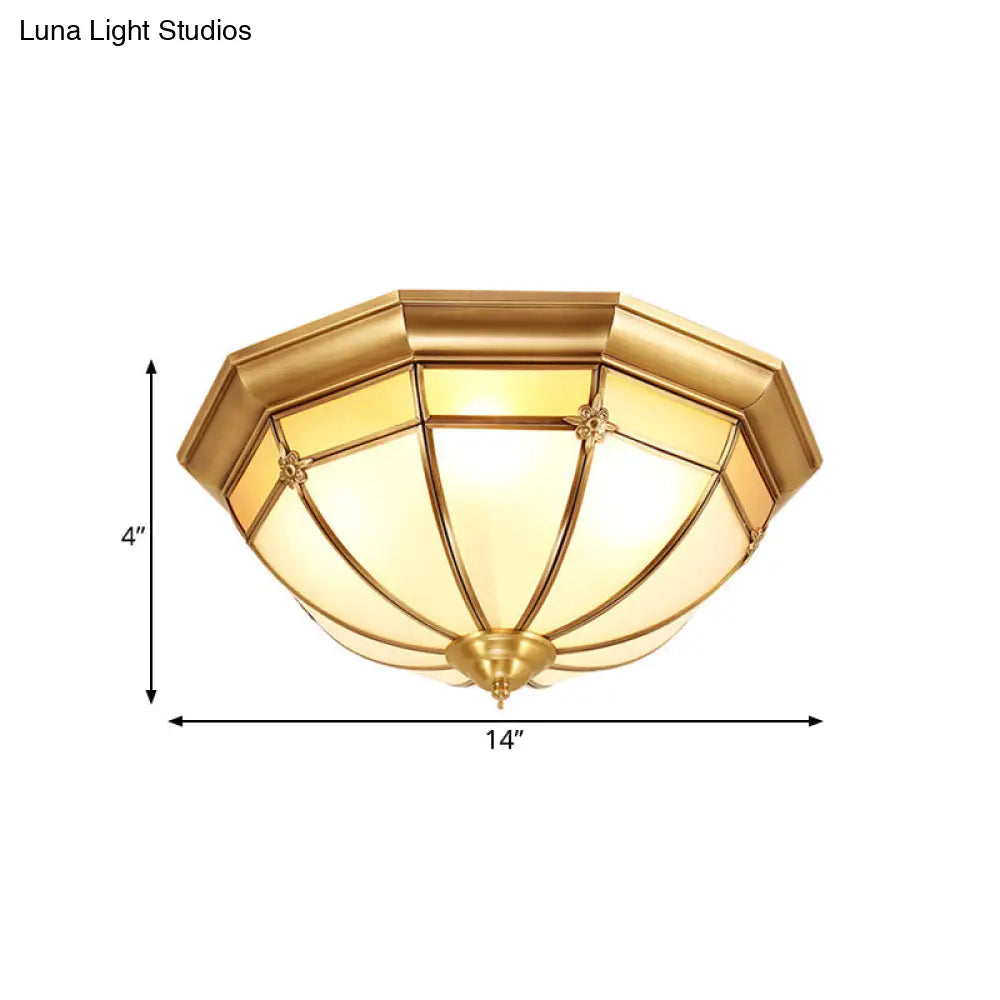 DecorBites™ DecorBites™ Colonial White Glass Dome Ceiling Light Fixture for Bedroom - Brass, Flush Mount - 3/4/6 Heads - Available in 14"/18"/23.5" Width