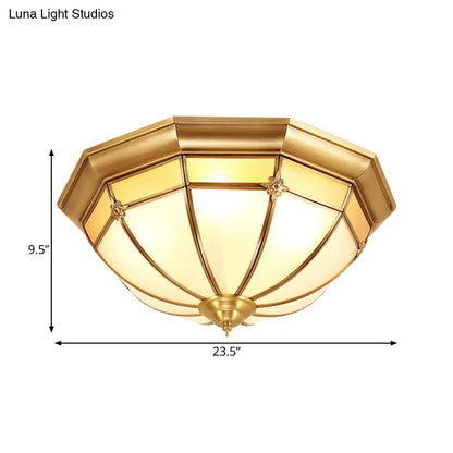 DecorBites™ DecorBites™ Colonial White Glass Dome Ceiling Light Fixture for Bedroom - Brass, Flush Mount - 3/4/6 Heads - Available in 14"/18"/23.5" Width