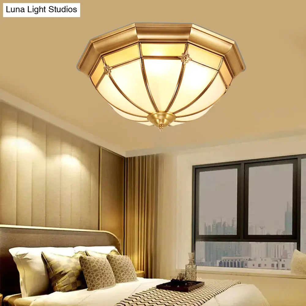 DecorBites™ DecorBites™ Colonial White Glass Dome Ceiling Light Fixture for Bedroom - Brass, Flush Mount - 3/4/6 Heads - Available in 14"/18"/23.5" Width