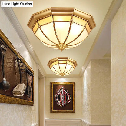 DecorBites™ DecorBites™ Colonial White Glass Dome Ceiling Light Fixture for Bedroom - Brass, Flush Mount - 3/4/6 Heads - Available in 14"/18"/23.5" Width