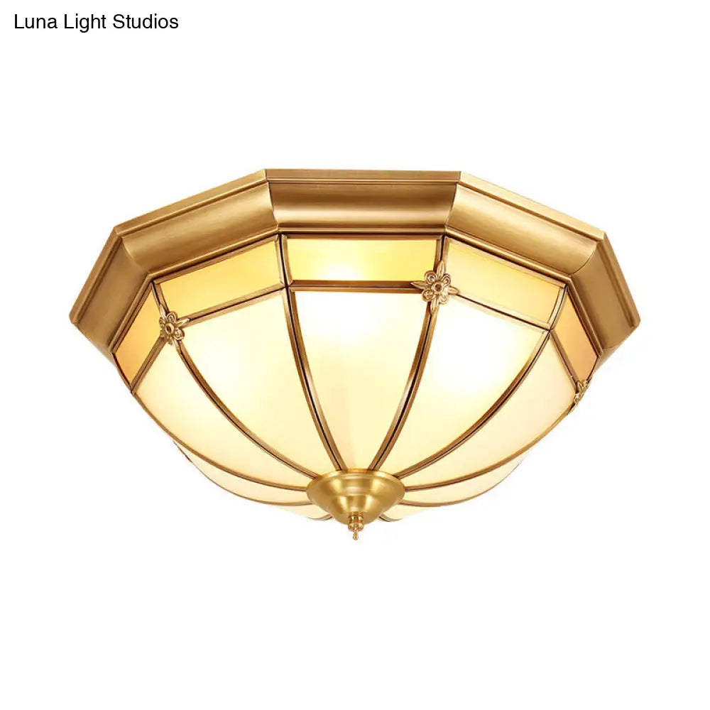 DecorBites™ DecorBites™ Colonial White Glass Dome Ceiling Light Fixture for Bedroom - Brass, Flush Mount - 3/4/6 Heads - Available in 14"/18"/23.5" Width