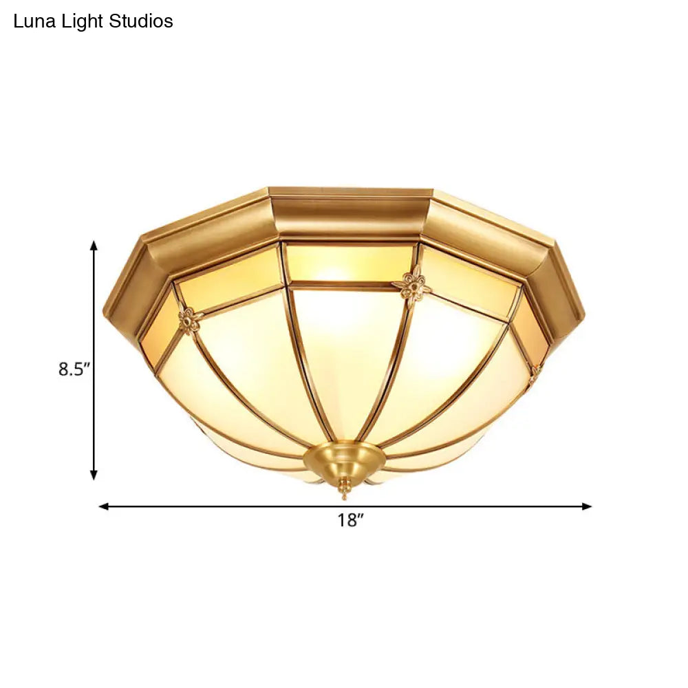 DecorBites™ DecorBites™ Colonial White Glass Dome Ceiling Light Fixture for Bedroom - Brass, Flush Mount - 3/4/6 Heads - Available in 14"/18"/23.5" Width