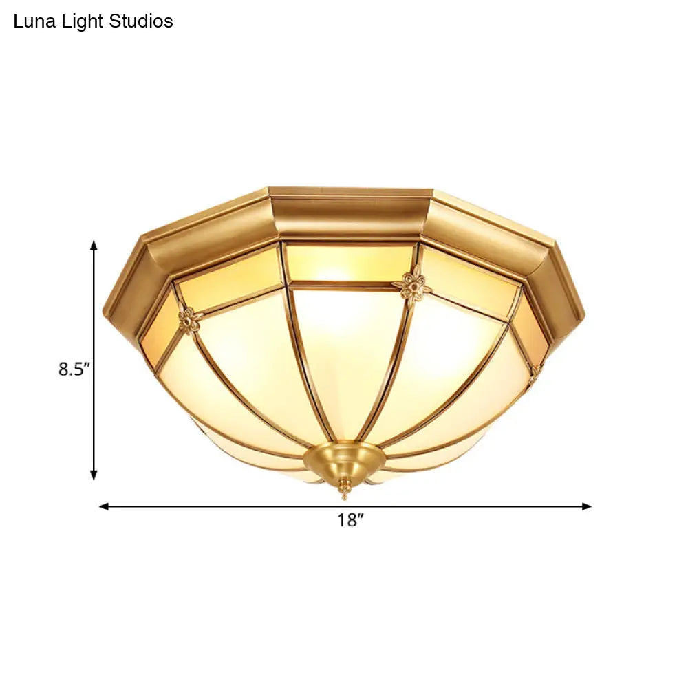 DecorBites™ DecorBites™ Colonial White Glass Dome Ceiling Light Fixture for Bedroom - Brass, Flush Mount - 3/4/6 Heads - Available in 14"/18"/23.5" Width