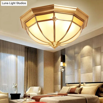 DecorBites™ DecorBites™ Colonial White Glass Dome Ceiling Light Fixture for Bedroom - Brass, Flush Mount - 3/4/6 Heads - Available in 14"/18"/23.5" Width