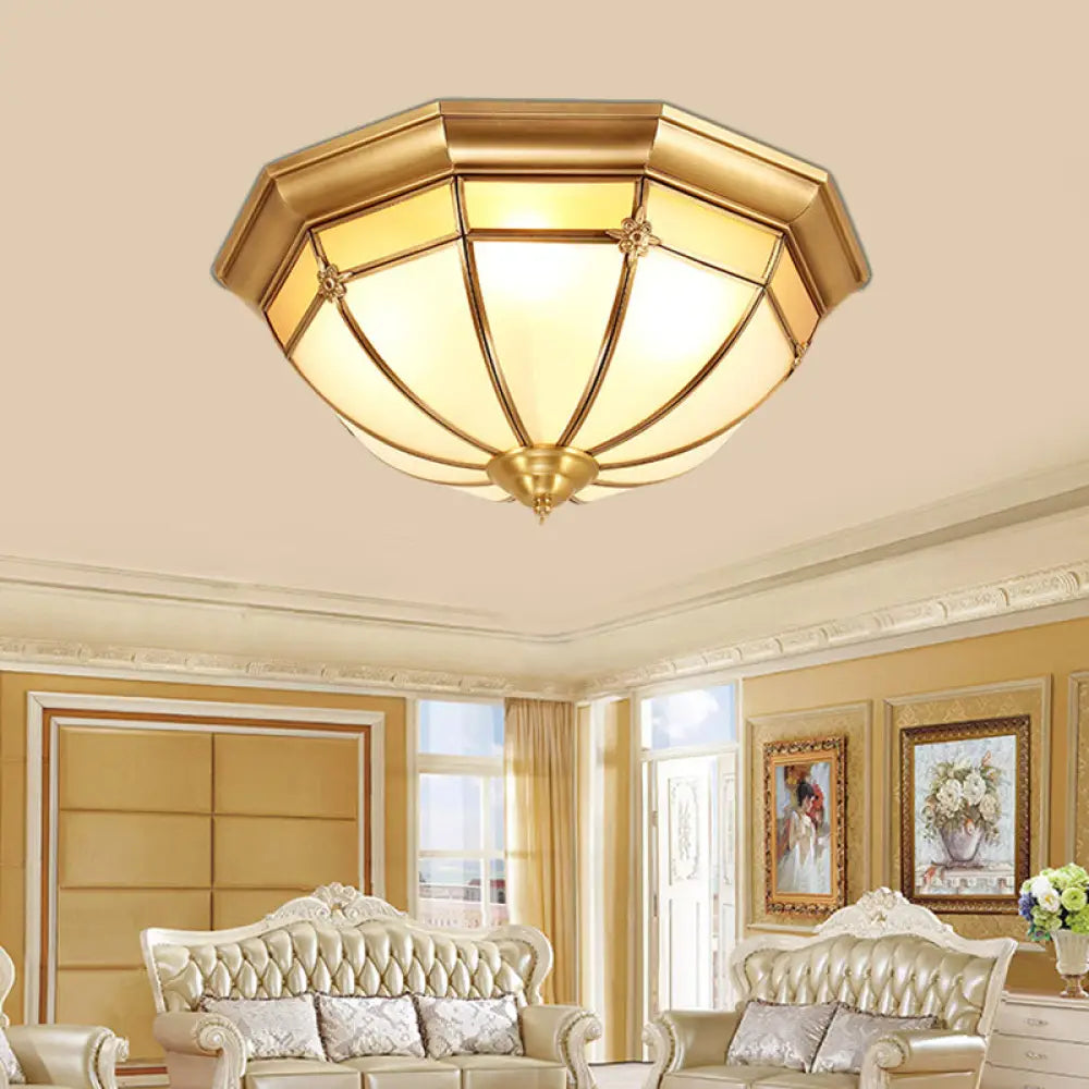 DecorBites™ DecorBites™ Colonial White Glass Dome Ceiling Light Fixture for Bedroom - Brass, Flush Mount - 3/4/6 Heads - Available in 14"/18"/23.5" Width