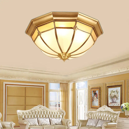 DecorBites™ DecorBites™ Colonial White Glass Dome Ceiling Light Fixture for Bedroom - Brass, Flush Mount - 3/4/6 Heads - Available in 14"/18"/23.5" Width