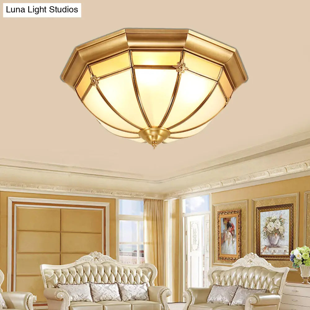 DecorBites™ DecorBites™ Colonial White Glass Dome Ceiling Light Fixture for Bedroom - Brass, Flush Mount - 3/4/6 Heads - Available in 14"/18"/23.5" Width