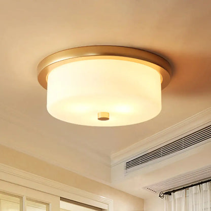 DecorBites™ Colonial White Handblown Glass Drum Flush Mount Light with 3 Bulbs