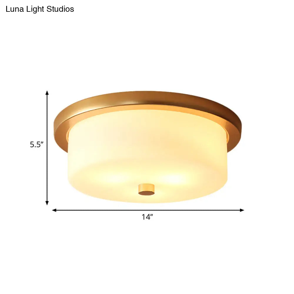 DecorBites™ Colonial White Handblown Glass Drum Flush Mount Light with 3 Bulbs