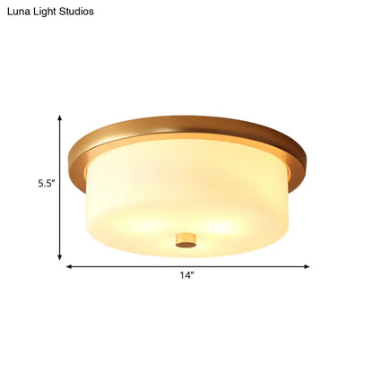 DecorBites™ Colonial White Handblown Glass Drum Flush Mount Light with 3 Bulbs