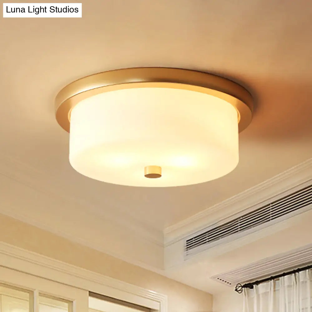 DecorBites™ Colonial White Handblown Glass Drum Flush Mount Light with 3 Bulbs