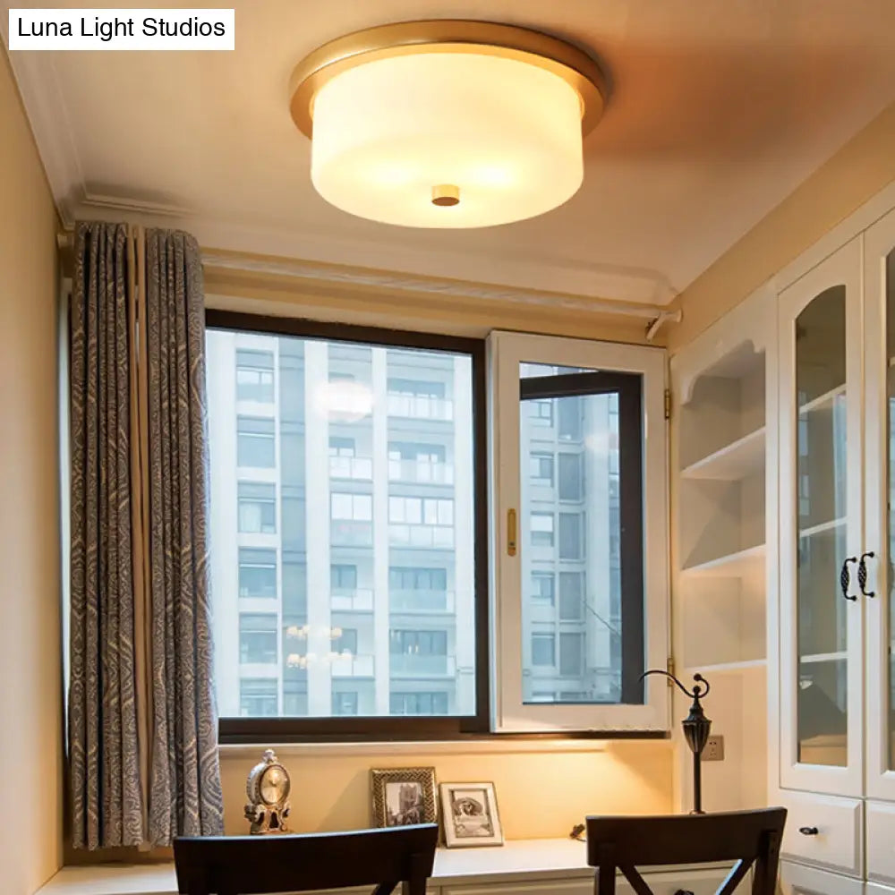 DecorBites™ Colonial White Handblown Glass Drum Flush Mount Light with 3 Bulbs