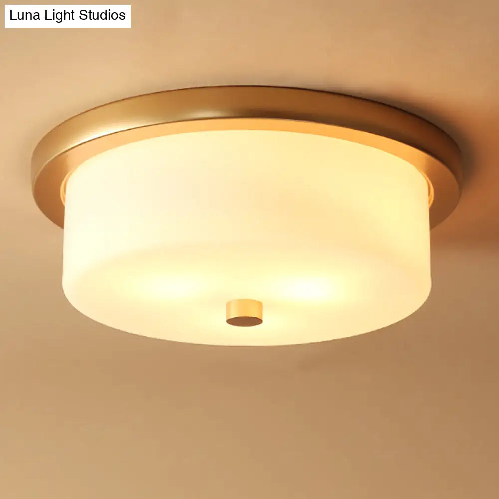 DecorBites™ Colonial White Handblown Glass Drum Flush Mount Light with 3 Bulbs