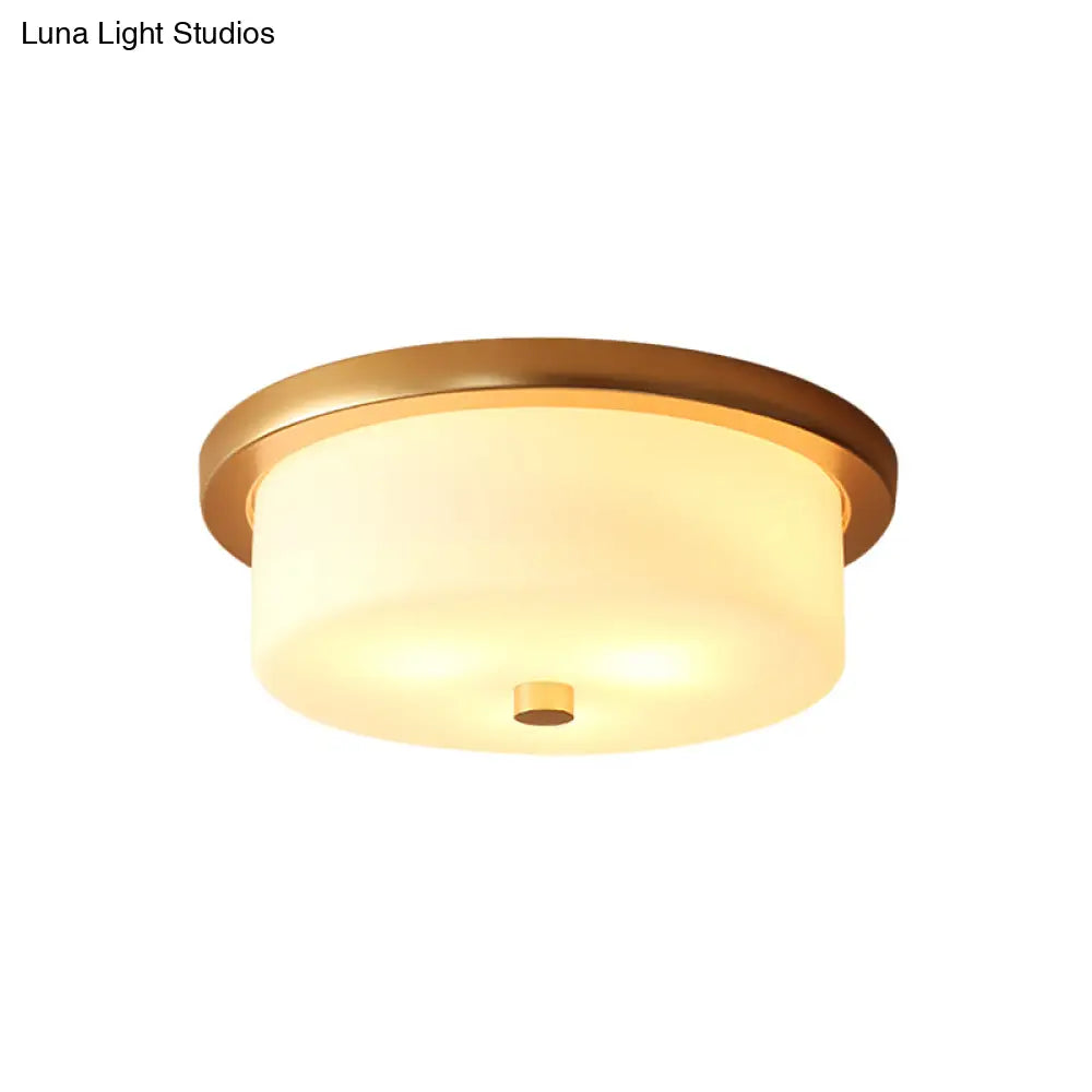 DecorBites™ Colonial White Handblown Glass Drum Flush Mount Light with 3 Bulbs