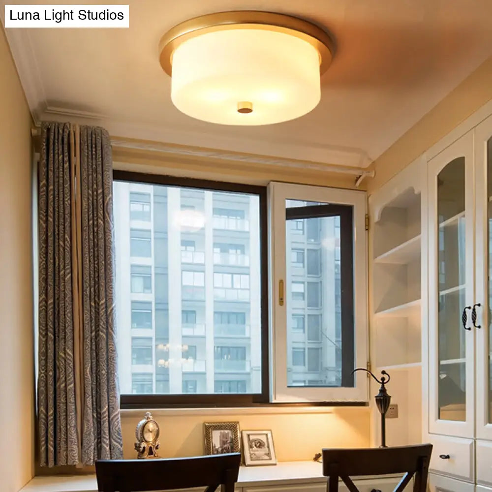 DecorBites™ Colonial White Handblown Glass Drum Flush Mount Light with 3 Bulbs