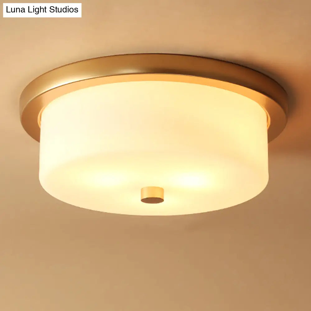 DecorBites™ Colonial White Handblown Glass Drum Flush Mount Light with 3 Bulbs