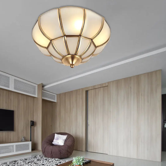 DecorBites™ DecorBites™ Colonialism Scallop Ceiling Light - 11"/18" W - 3 Bulbs - Satin Opal Glass - Brass Finish