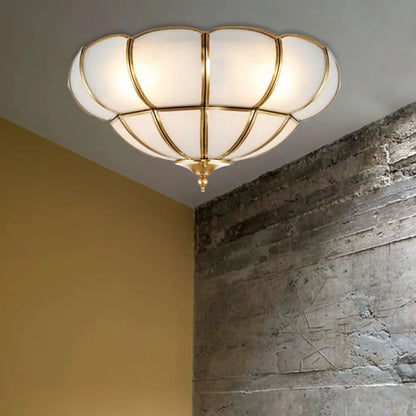 DecorBites™ DecorBites™ Colonialism Scallop Ceiling Light - 11"/18" W - 3 Bulbs - Satin Opal Glass - Brass Finish