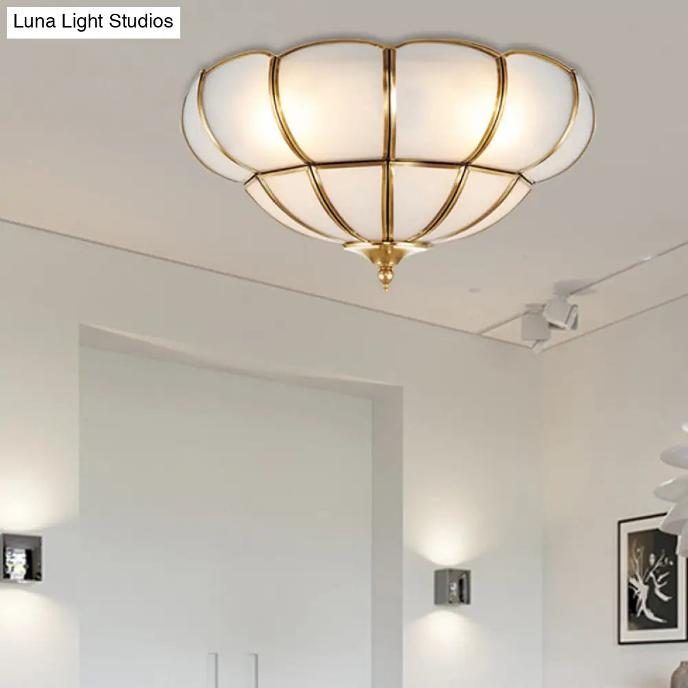 DecorBites™ DecorBites™ Colonialism Scallop Ceiling Light - 11"/18" W - 3 Bulbs - Satin Opal Glass - Brass Finish