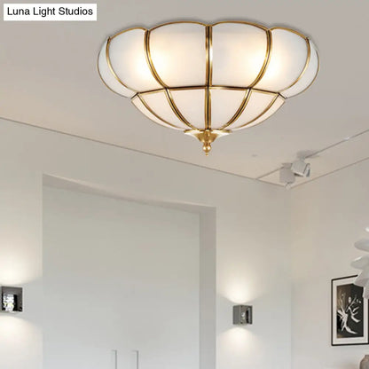 DecorBites™ DecorBites™ Colonialism Scallop Ceiling Light - 11"/18" W - 3 Bulbs - Satin Opal Glass - Brass Finish