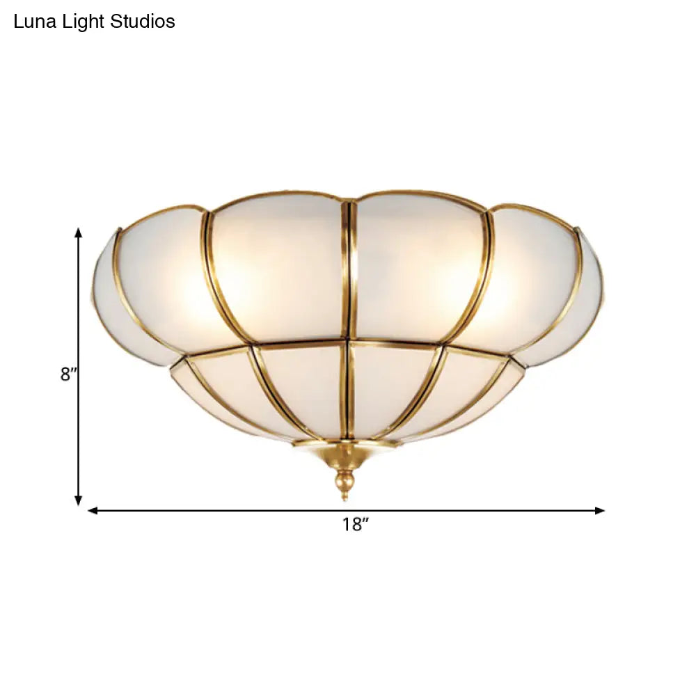 DecorBites™ DecorBites™ Colonialism Scallop Ceiling Light - 11"/18" W - 3 Bulbs - Satin Opal Glass - Brass Finish