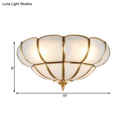 DecorBites™ DecorBites™ Colonialism Scallop Ceiling Light - 11"/18" W - 3 Bulbs - Satin Opal Glass - Brass Finish