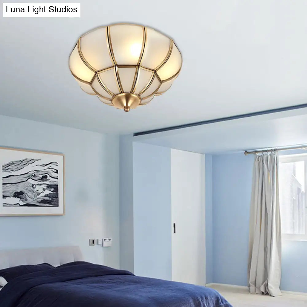 DecorBites™ DecorBites™ Colonialism Scallop Ceiling Light - 11"/18" W - 3 Bulbs - Satin Opal Glass - Brass Finish
