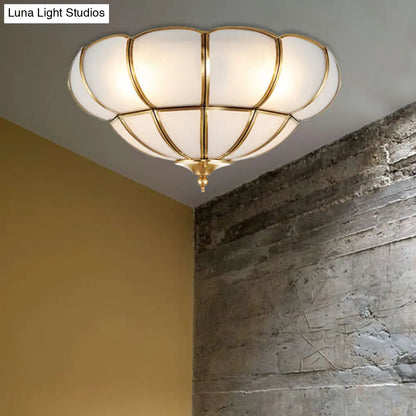 DecorBites™ DecorBites™ Colonialism Scallop Ceiling Light - 11"/18" W - 3 Bulbs - Satin Opal Glass - Brass Finish