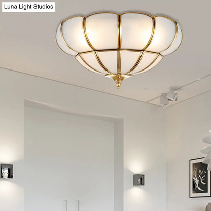 DecorBites™ DecorBites™ Colonialism Scallop Ceiling Light - 11"/18" W - 3 Bulbs - Satin Opal Glass - Brass Finish