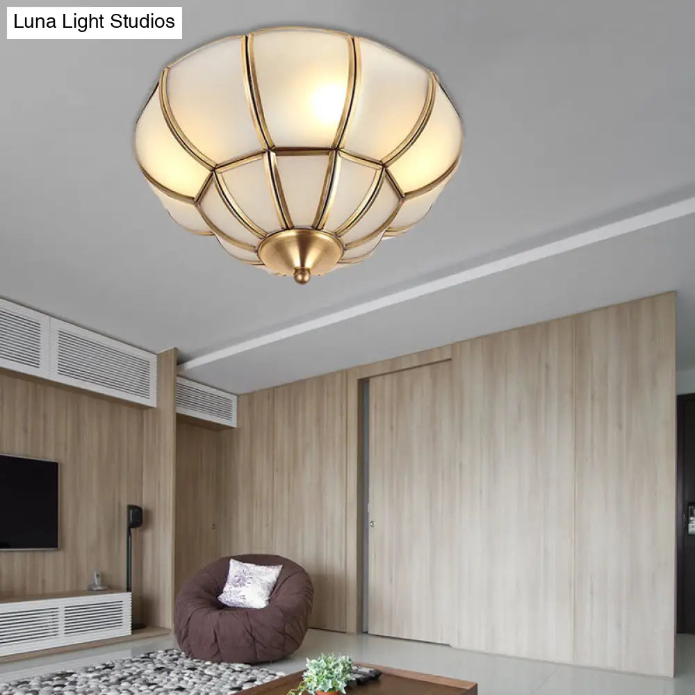 DecorBites™ DecorBites™ Colonialism Scallop Ceiling Light - 11"/18" W - 3 Bulbs - Satin Opal Glass - Brass Finish