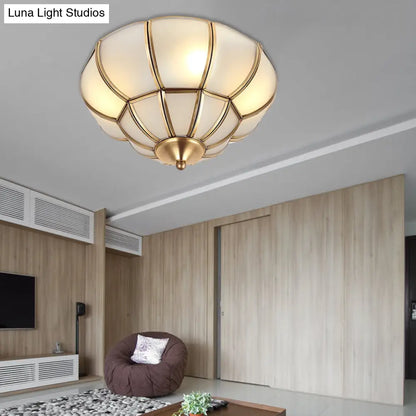 DecorBites™ DecorBites™ Colonialism Scallop Ceiling Light - 11"/18" W - 3 Bulbs - Satin Opal Glass - Brass Finish