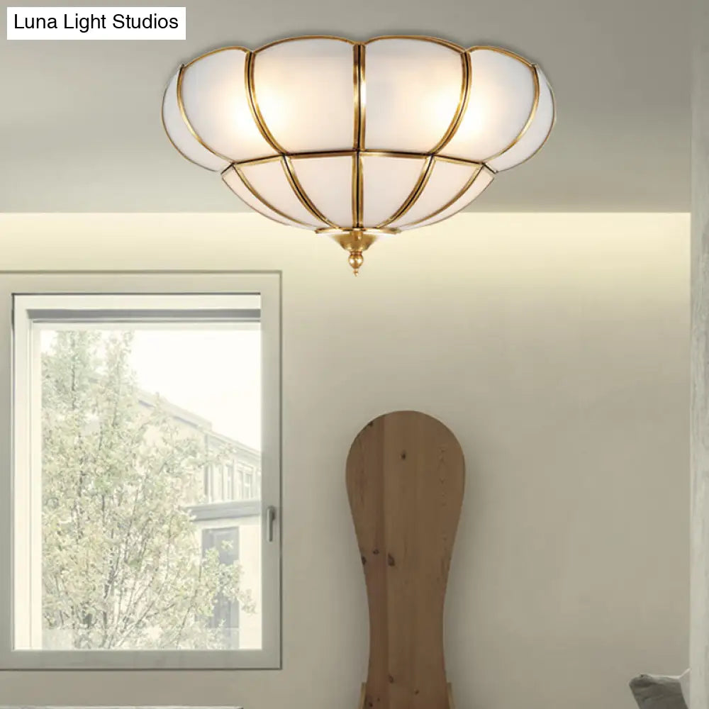 DecorBites™ DecorBites™ Colonialism Scallop Ceiling Light - 11"/18" W - 3 Bulbs - Satin Opal Glass - Brass Finish
