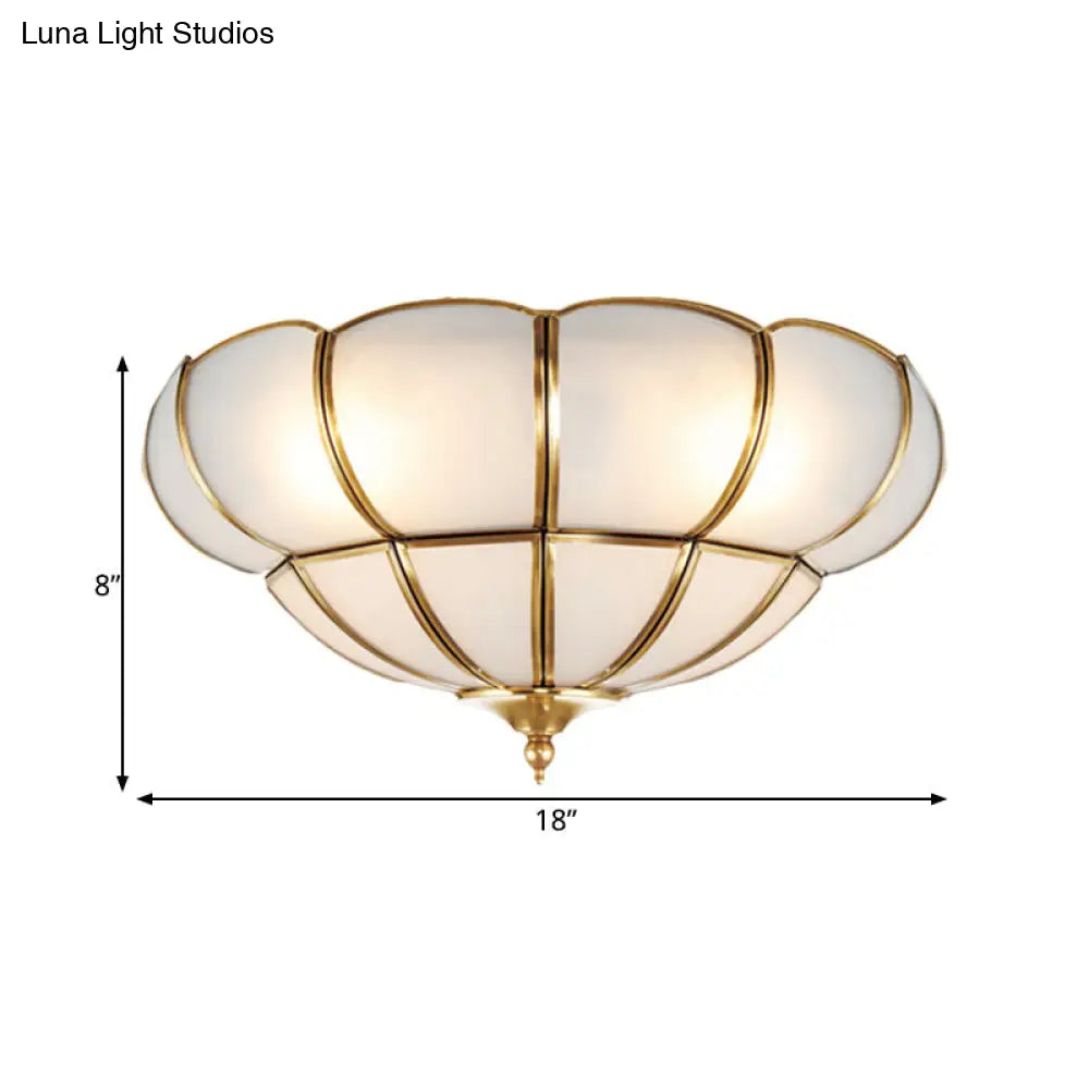 DecorBites™ DecorBites™ Colonialism Scallop Ceiling Light - 11"/18" W - 3 Bulbs - Satin Opal Glass - Brass Finish