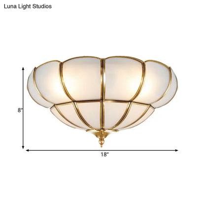 DecorBites™ DecorBites™ Colonialism Scallop Ceiling Light - 11"/18" W - 3 Bulbs - Satin Opal Glass - Brass Finish