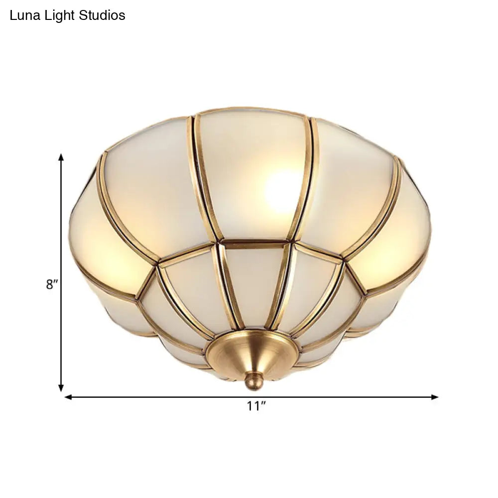 DecorBites™ DecorBites™ Colonialism Scallop Ceiling Light - 11"/18" W - 3 Bulbs - Satin Opal Glass - Brass Finish