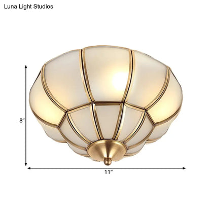 DecorBites™ DecorBites™ Colonialism Scallop Ceiling Light - 11"/18" W - 3 Bulbs - Satin Opal Glass - Brass Finish