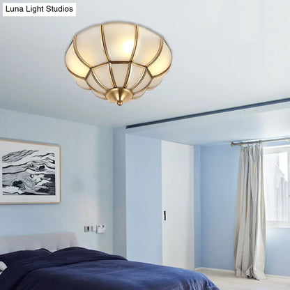 DecorBites™ DecorBites™ Colonialism Scallop Ceiling Light - 11"/18" W - 3 Bulbs - Satin Opal Glass - Brass Finish