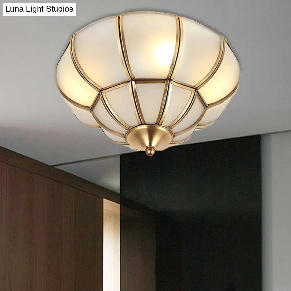 DecorBites™ DecorBites™ Colonialism Scallop Ceiling Light - 11"/18" W - 3 Bulbs - Satin Opal Glass - Brass Finish