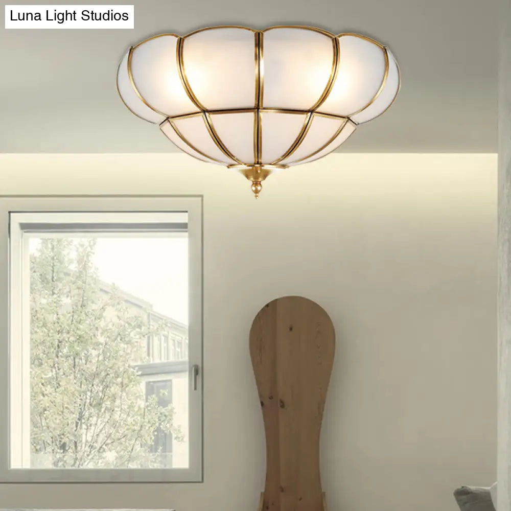 DecorBites™ DecorBites™ Colonialism Scallop Ceiling Light - 11"/18" W - 3 Bulbs - Satin Opal Glass - Brass Finish